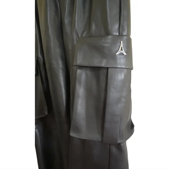 Maniere De Voir Leather Pleated Cargo Trousers in Black 12 Wide-Leg Avante Garde - Picture 4 of 9